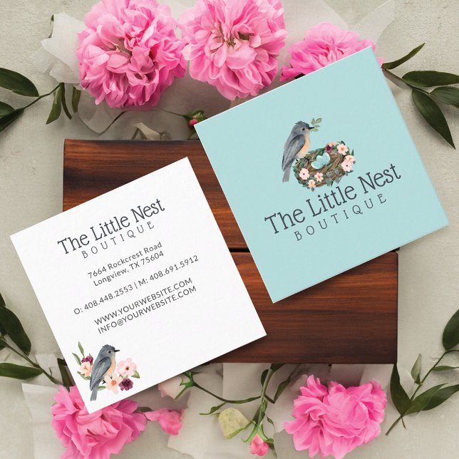 Cute Little Watercolor Baby Bird & Nest Square Business Card (Cute Little Watercolor Baby Bird & Nest Square Business Card)