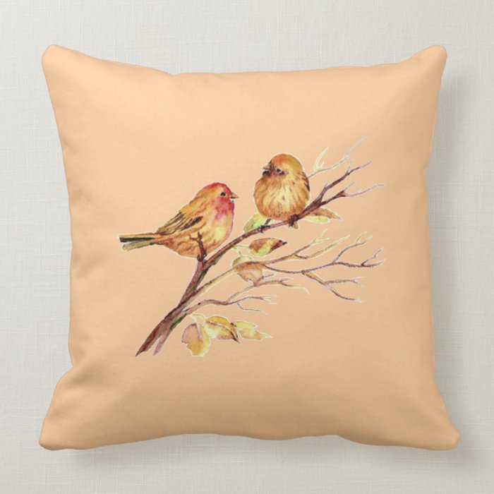 Cute Little Watercolor Birds Nature Wildlife Throw Pillow
