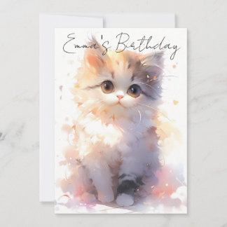 cute little watercolor cat birthday invitation