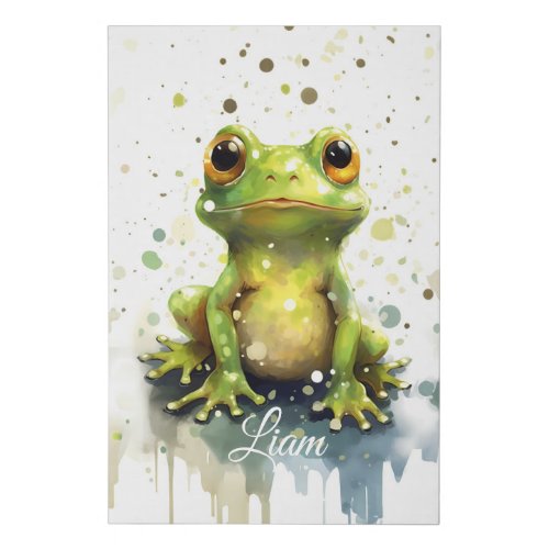 Cute little watercolor frog faux canvas print