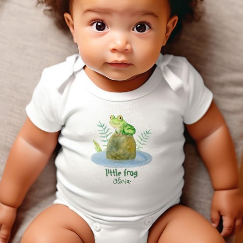 Cute Little Watercolor Frog Personalized  Baby Bodysuit