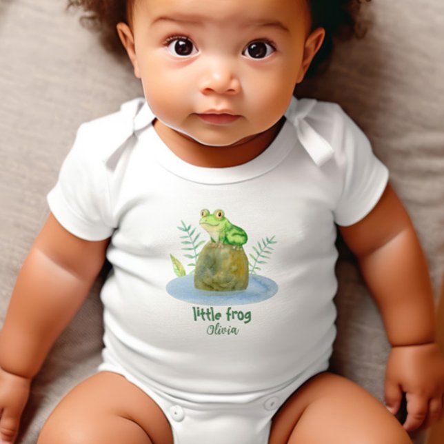Cute Little Watercolor Frog Personalized  Baby Bodysuit (Creator Uploaded)