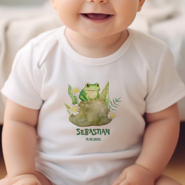 Cute Little Watercolor Frog Personalized  Baby Bodysuit (Creator Uploaded)