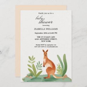 Cute Little Watercolor Kangaroo Baby Shower Invitation
