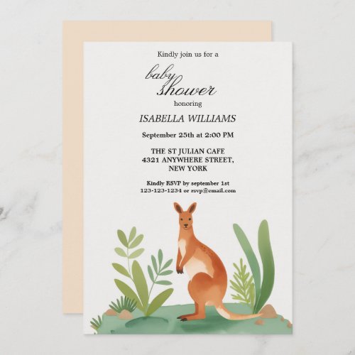 Cute Little Watercolor Kangaroo Baby Shower  Invitation