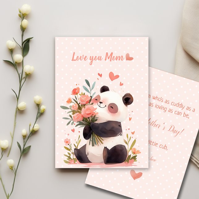 Cute Little Watercolor Panda Love Mothers Day Card (Creator Uploaded)