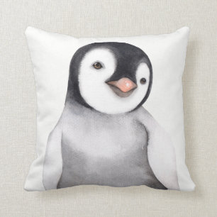 Cute Little Watercolor Penguin Custom Throw Pillow