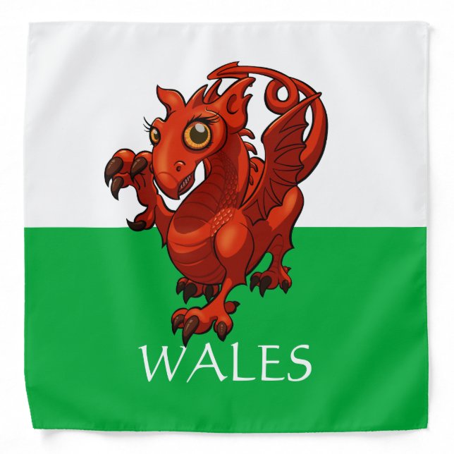 Cute Little Welsh Baby Red Dragon Wales Cartoon Bandana (Front)