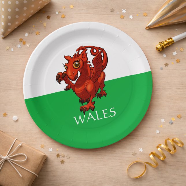 Cute Little Welsh Baby Red Dragon Wales Cartoon Paper Plates (Creator Uploaded)