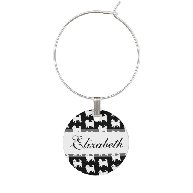 Cute Little Westie - West Highland White Terriers Wine Glass Charm (Front)