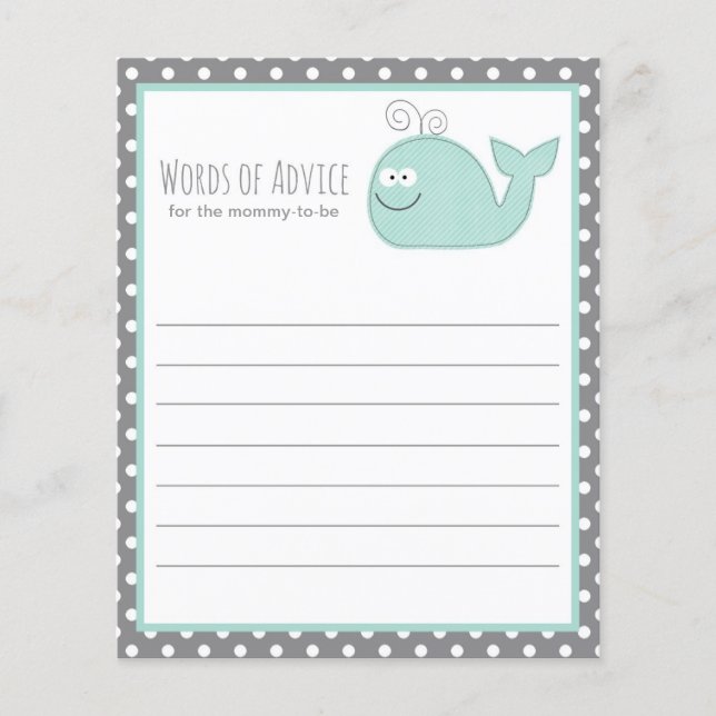 Cute Little Whale Advice Baby Shower Game / Aqua (Front)