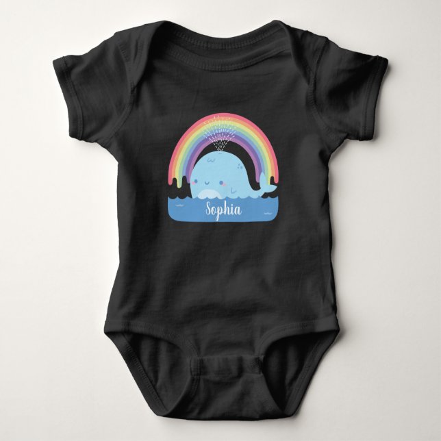 Cute Little Whale and Rainbow Personalized Baby Bodysuit (Front)