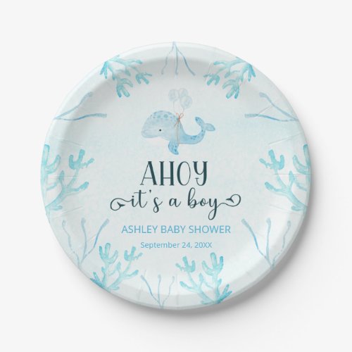 Cute little whale baby shower Paper Plate