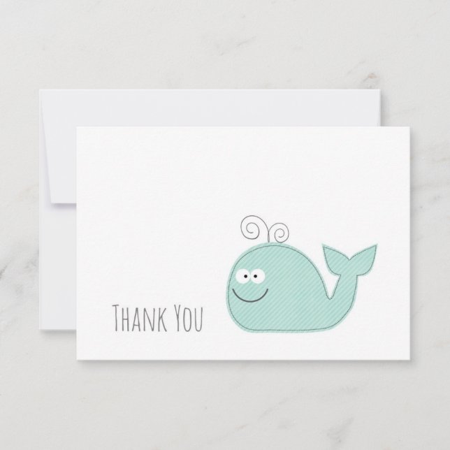 Cute Little Whale Thank You Flat Card / Aqua (Front)