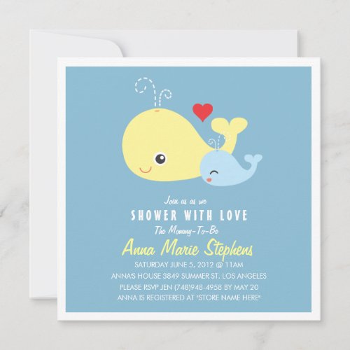 Cute Little Whales Baby Shower Invitation