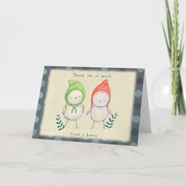 Cute Little whimsical Bird Couple Custom Editable  Thank You Card (Front)