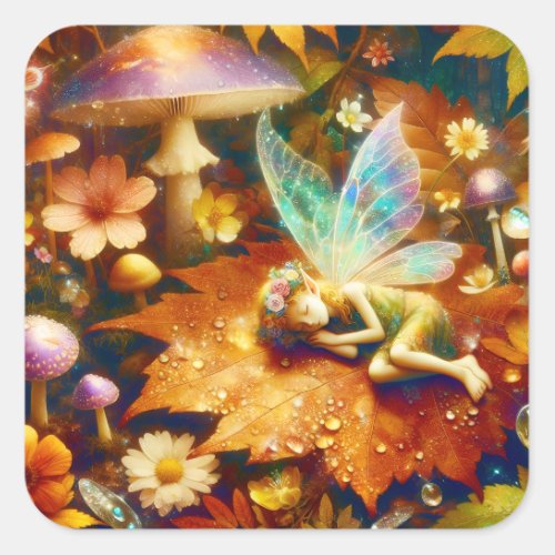 Cute Little Whimsical Fairy Sleeping Blank Square Sticker