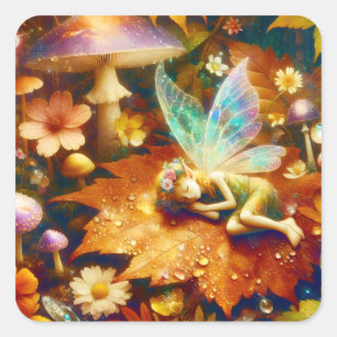 Cute Little Whimsical Fairy Sleeping Blank Square Sticker