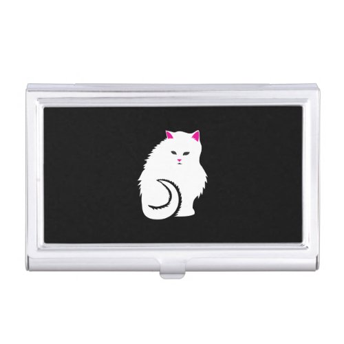 Cute Little White and Fluffy Kitty Cat Business Card Case