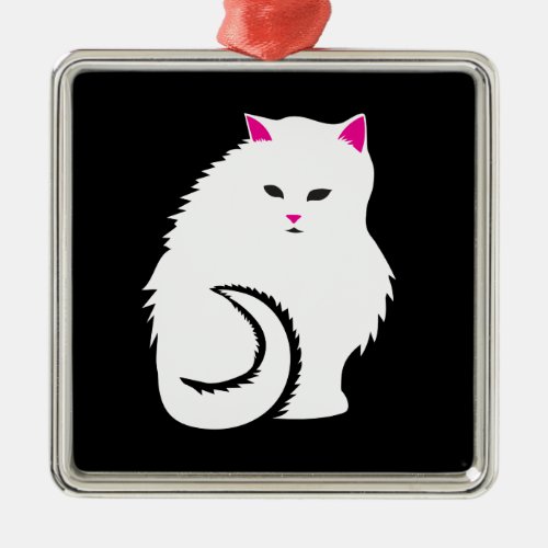 Cute Little White and Fluffy Kitty Cat Metal Ornament