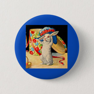cute little white bunny wearing big hat button
