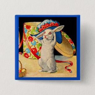 cute little white bunny wearing big hat button