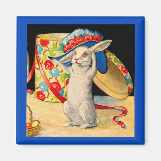 cute little white bunny wearing big hat magnet
