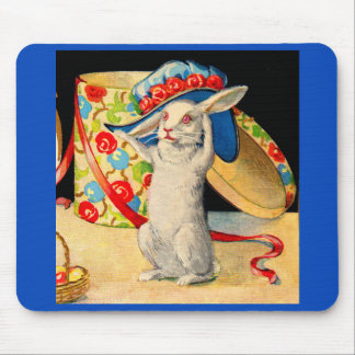 cute little white bunny wearing big hat mouse pad