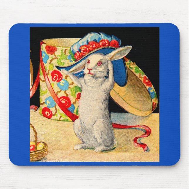 cute little white bunny wearing big hat mouse pad (Front)