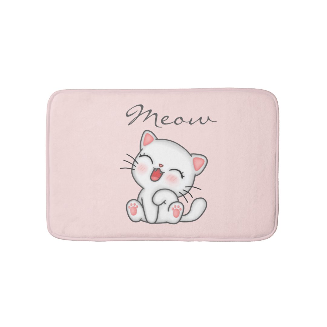 Cute Little White Cat Bath Mat | Zazzle