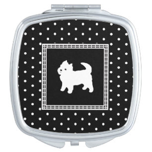 Cute Little White Dog - Polka Dot Background Vanity Mirror