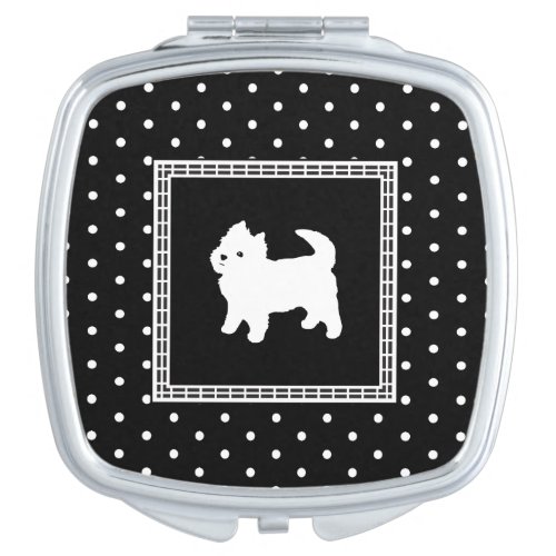 Cute Little White Dog _ Polka Dot Background Vanity Mirror