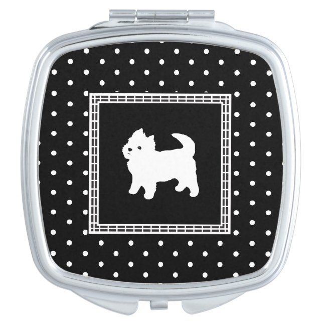 Cute Little White Dog - Polka Dot Background Vanity Mirror (Front)