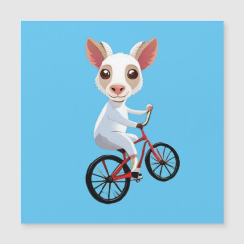 Cute little white goat on a bicycle