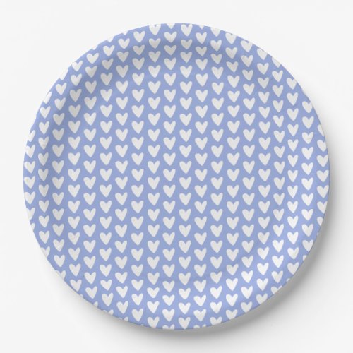 Cute Little White Hearts Pattern _ LavenderBlue Paper Plates