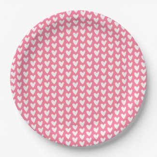 Cute Little White Hearts Pattern - Raspberry Pink Paper Plates
