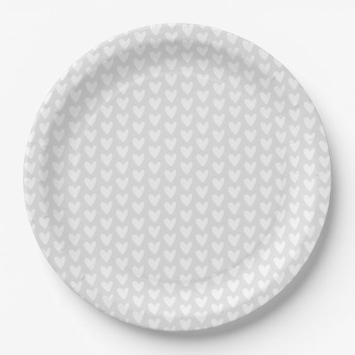 Cute Little White Hearts Pattern _ Soft Grey Paper Plates