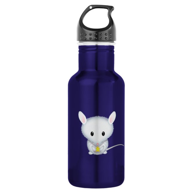 Cute Little White Mouse with Star Water Bottle (Front)