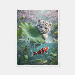 Cute Little White Tiger Swimming In Water Nature F Fleece Blanket