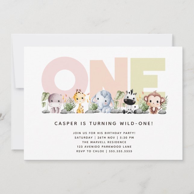 Cute Little Wild One Safari 1st Birthday Invitation (Front)