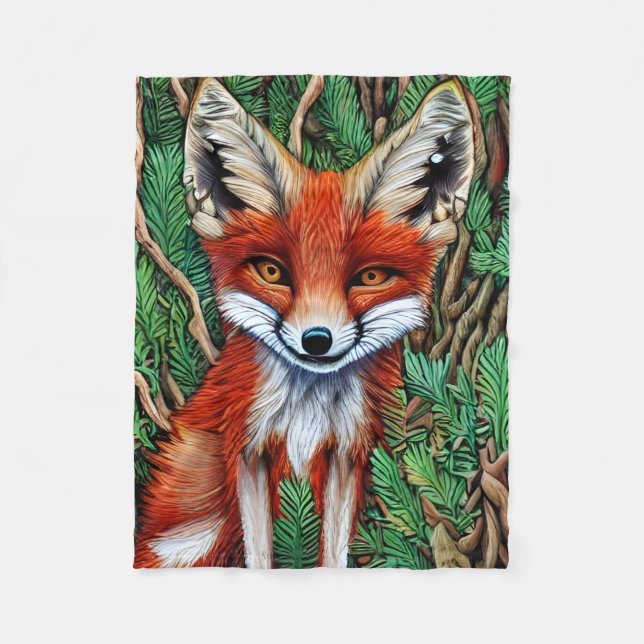 Cute Little wilderness Fox Fleece Blanket (Front)