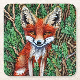 Cute Little wilderness Fox Square Paper Coaster
