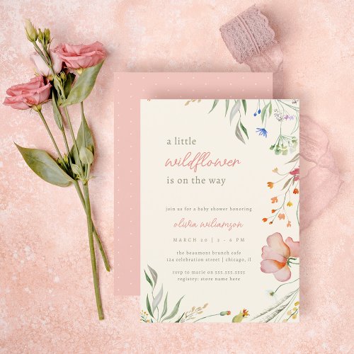 Cute Little Wildflower Floral Girl Baby Shower Invitation
