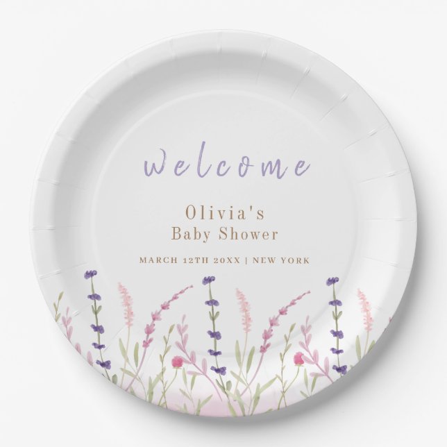 Cute Little Wildflower Garden Baby Shower Welcome  Paper Plates (Front)