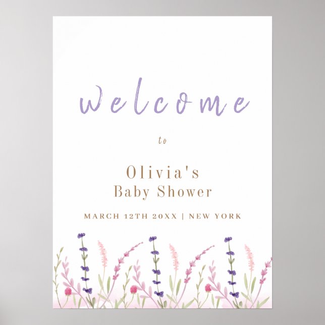 Cute Little Wildflower Garden Baby Shower Welcome  Poster (Front)