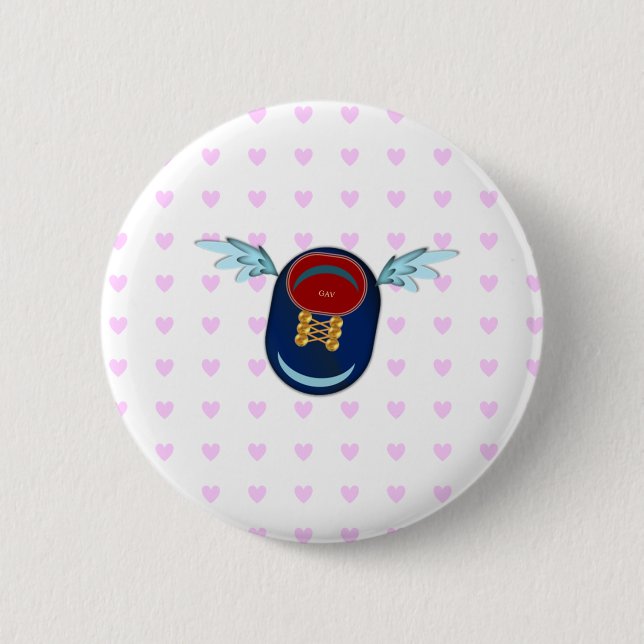 Cute little winged shoe cartoon and pink hearts button (Front)