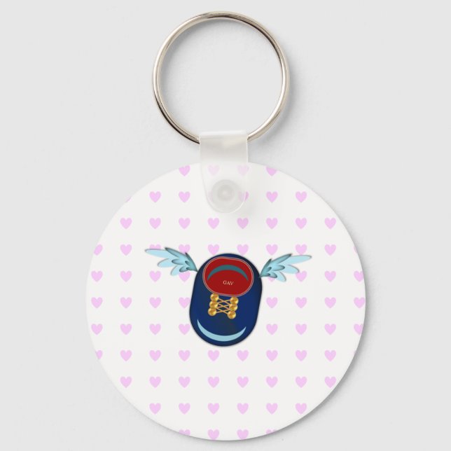 Cute little winged shoe cartoon and pink hearts keychain (Front)