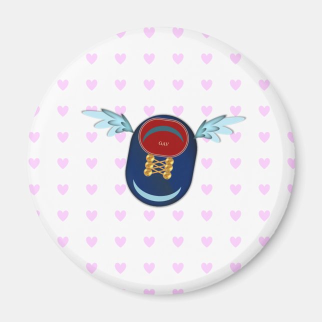 Cute little winged shoe cartoon and pink hearts magnet (Front)