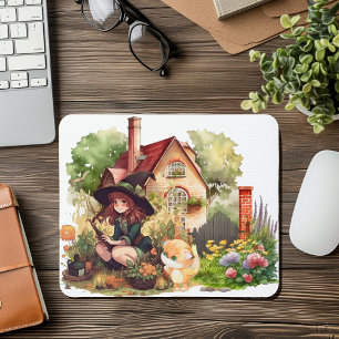 Cute Little Witch And Fox Mousepad