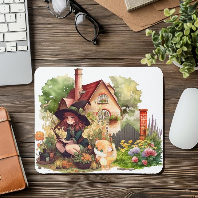 Cute Little Witch And Fox Mousepad (Creator Uploaded)